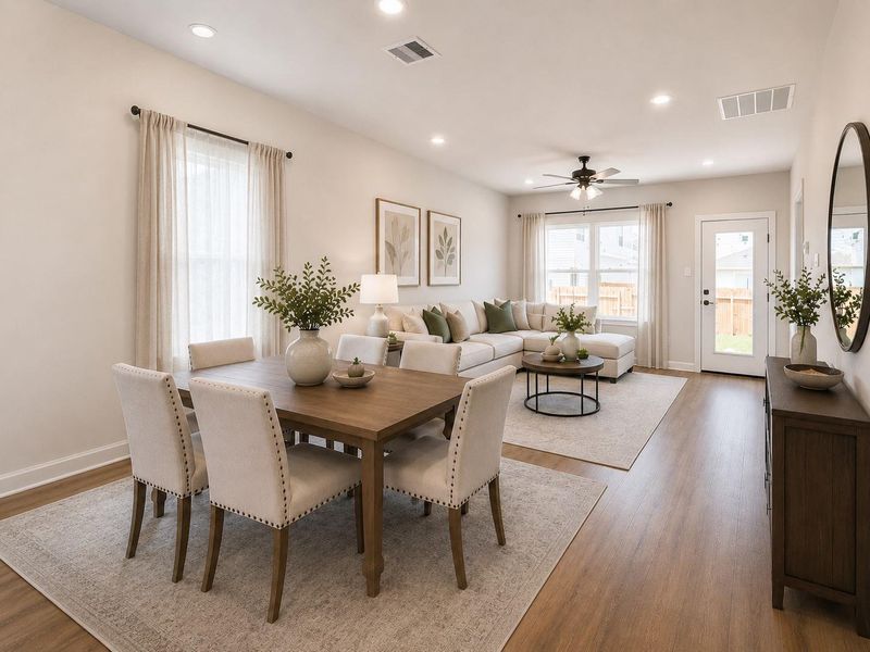 Bright dining and living room combo. Virtual staging for reference only to showcase the floor plan potential. Bright dining and living room combo. Virtual staging for reference only to showcase the floor plan potential.