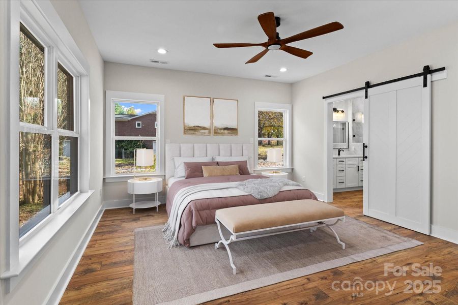 Virtually Staged Primary Bedroom with plenty of natural light Virtually Staged Primary Bedroom with plenty of natural light