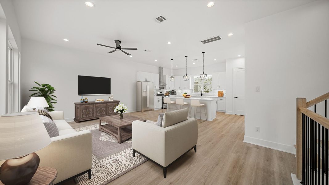 Virtually Staged: The living and kitchen spaces are seamlessly connected.