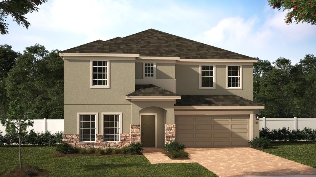 Representative exterior photo of a completed home built from the Wilshire by Risewell Homes in Trinity Lakes, Groveland, FL (Image 11). Representative exterior photo of a completed home built from the Wilshire by Risewell Homes in Trinity Lakes, Groveland, FL (Image 11).