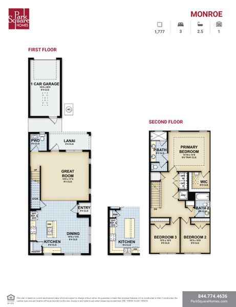 2D floor plan layout for the Monroe by Park Square Residential in The Residences at Emerson Park, Apopka, FL (Image 3).