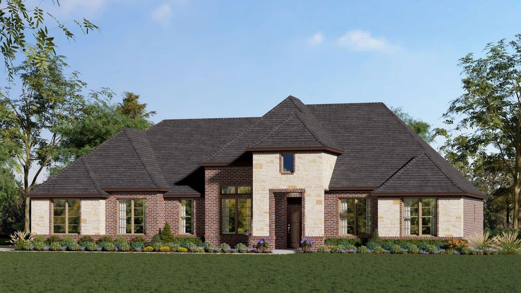 Elevation B with Stone | Concept 2406 at The Meadows in Gunter, TX by Landsea Homes