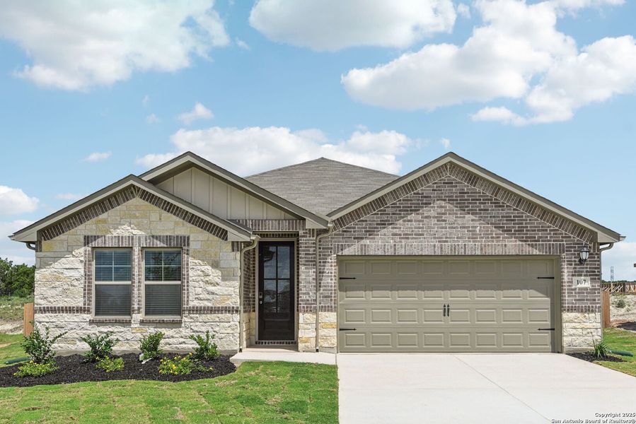 Front exterior of a new home in , Cibolo, TX, highlighting curb appeal (Image 23). Front exterior of a new home in , Cibolo, TX, highlighting curb appeal (Image 23).