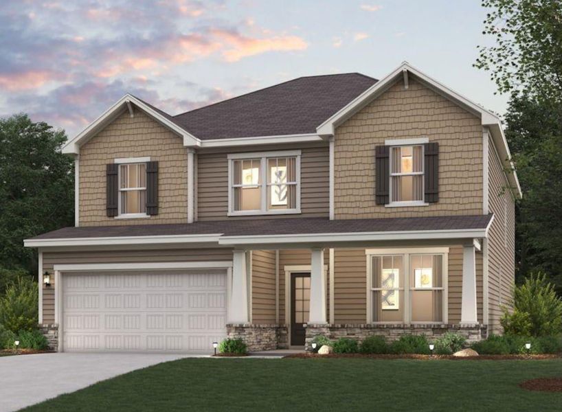 Front exterior of a new home in Reserve at Gum Springs, Jefferson, GA, highlighting curb appeal (Image 1). Front exterior of a new home in Reserve at Gum Springs, Jefferson, GA, highlighting curb appeal (Image 1).