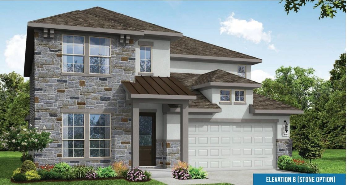 Front exterior of a new home in Stone Creek Ranch, Hockley, TX, highlighting curb appeal (Image 1). Front exterior of a new home in Stone Creek Ranch, Hockley, TX, highlighting curb appeal (Image 1).