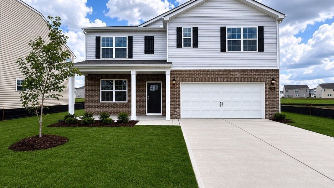 Front exterior of a new home in Ridgewood Farms, Winterville, NC, highlighting curb appeal (Image 1). Front exterior of a new home in Ridgewood Farms, Winterville, NC, highlighting curb appeal (Image 1).
