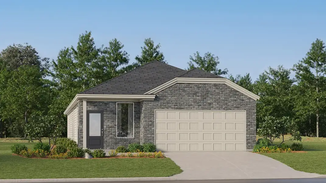 Front exterior of a new home in Juniper Ranch, Spring Branch, TX, highlighting curb appeal (Image 1). Front exterior of a new home in Juniper Ranch, Spring Branch, TX, highlighting curb appeal (Image 1).