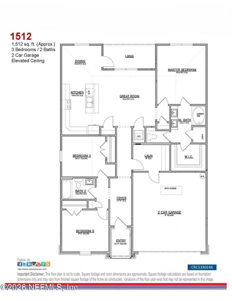 2D floor plan layout of this home in Shadow Crest at Rolling Hills, Green Cove Springs, FL (Image 4).