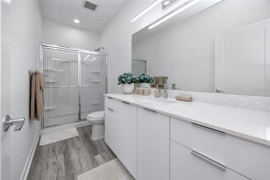 Master bathroom with large vanity area