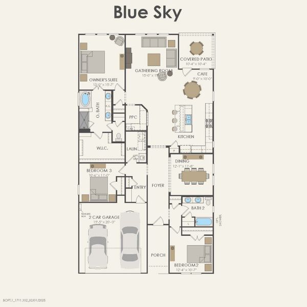 2D floor plan layout for the Blue Sky by Pulte Homes in Ribbonwood, Aubrey, TX (Image 5).