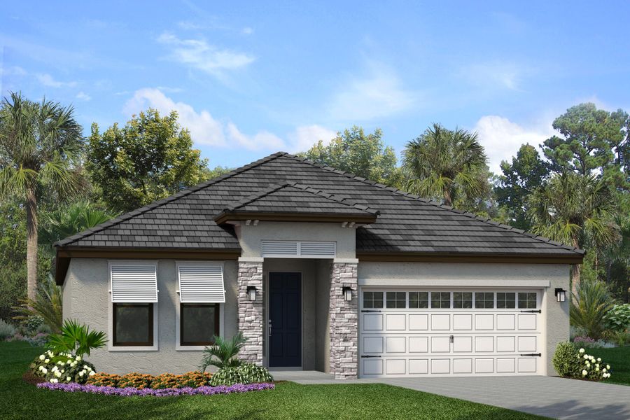 Representative exterior photo of a completed home built from the Hampton II by Park Square Residential in Tamarack at Two Rivers, Zephyrhills, FL (Image 11).