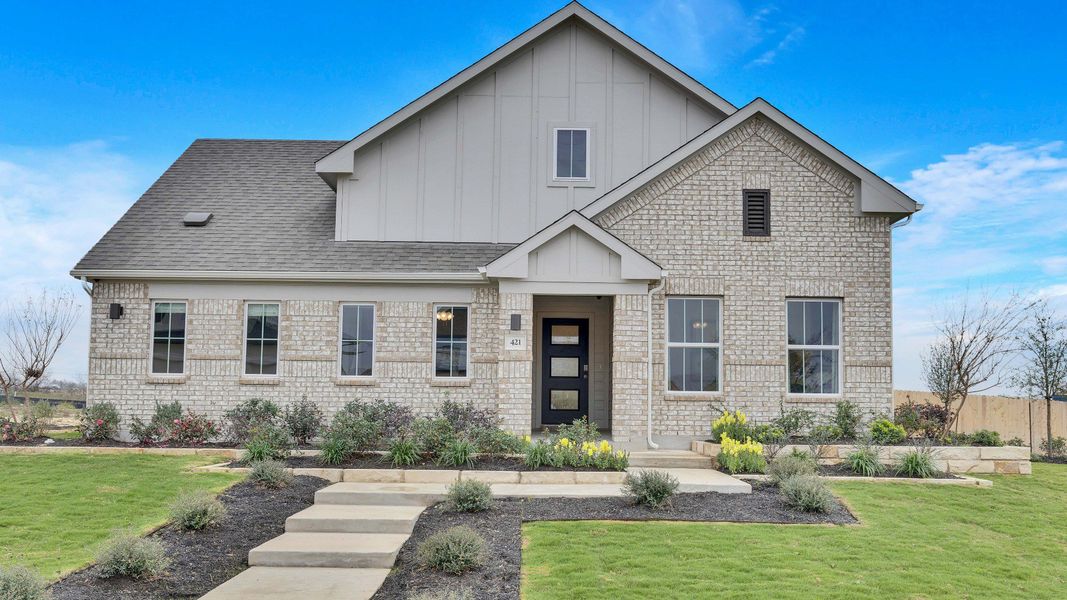 Representative exterior photo of a completed home built from the Meyerson by DRB Homes in Calumet, Jarrell, TX (Image 24). Representative exterior photo of a completed home built from the Meyerson by DRB Homes in Calumet, Jarrell, TX (Image 24).