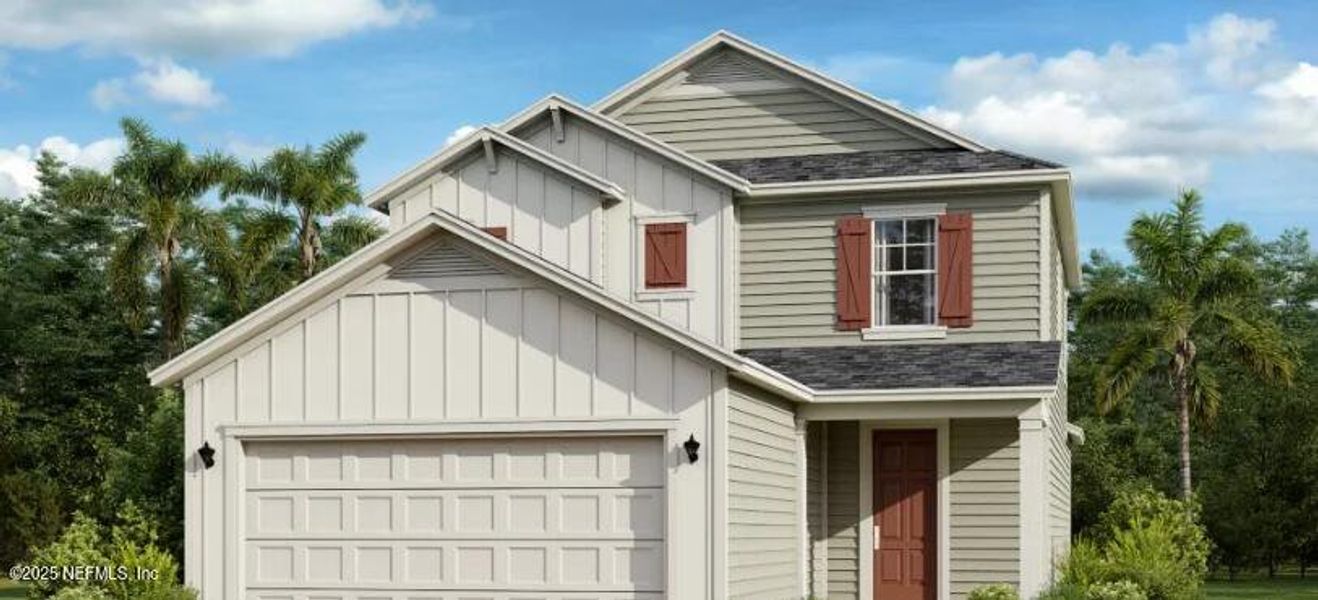 Front exterior of a new home in Silver Falls Single Family at SilverLeaf: Silver Falls 40s at SilverLeaf, St. Augustine, FL, highlighting curb appeal (Image 8). Front exterior of a new home in Silver Falls Single Family at SilverLeaf: Silver Falls 40s at SilverLeaf, St. Augustine, FL, highlighting curb appeal (Image 8).