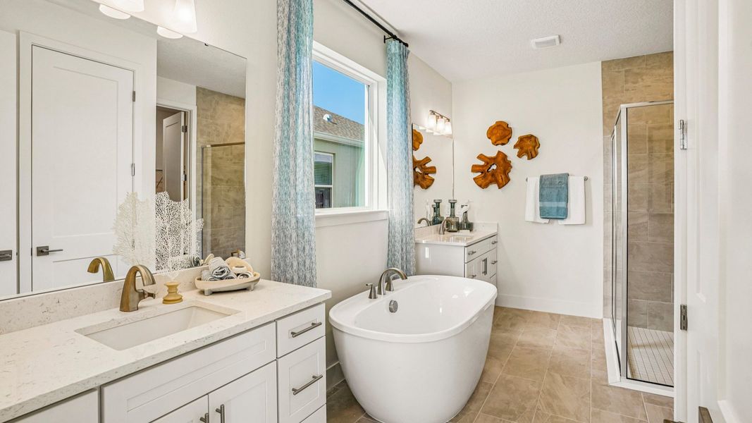 Oleander Primary Suite En Suite Bath by DRB Homes in Ardisia Park in New Smyrna Beach, FL Oleander Primary Suite En Suite Bath by DRB Homes in Ardisia Park in New Smyrna Beach, FL