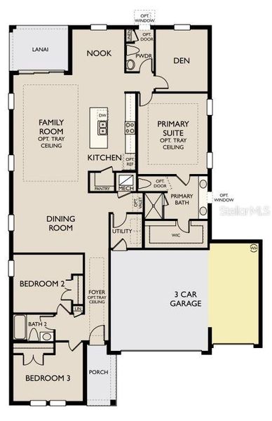 2D floor plan layout of this home in Oakfield Trails Traditional, Parrish, FL (Image 3).