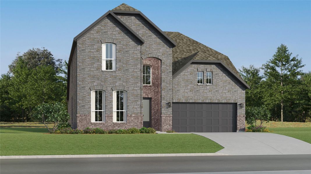 Front exterior of a new home in Woodfield Preserve, Georgetown, TX, highlighting curb appeal (Image 20). Front exterior of a new home in Woodfield Preserve, Georgetown, TX, highlighting curb appeal (Image 20).