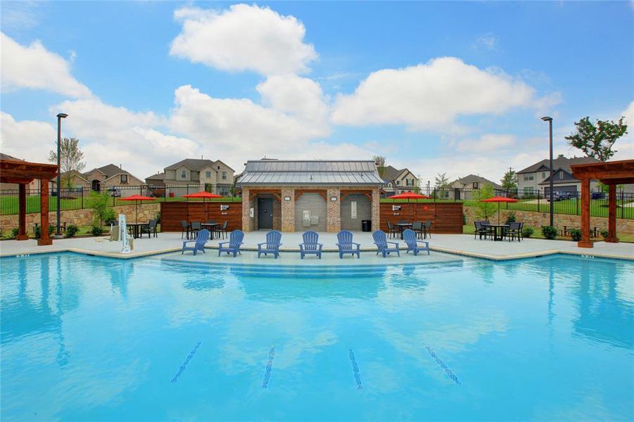 View of swimming pool featuring a patio and an outdoor bar