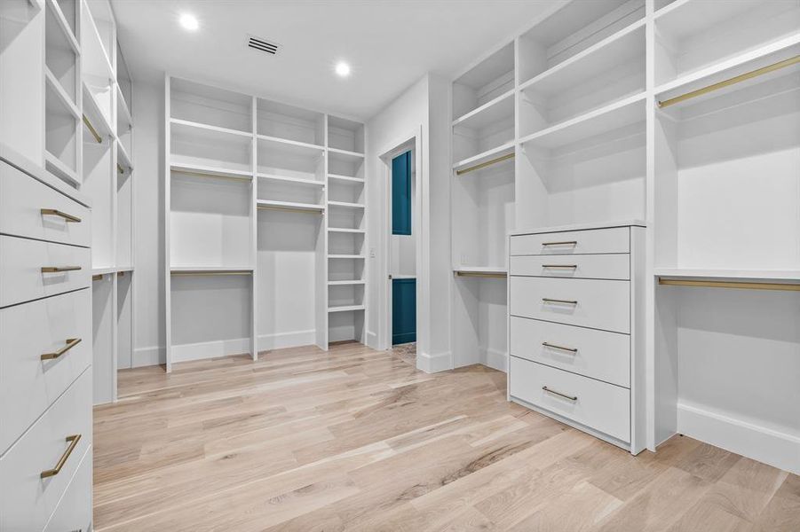 Spacious closet featuring light hardwood / wood-style floors