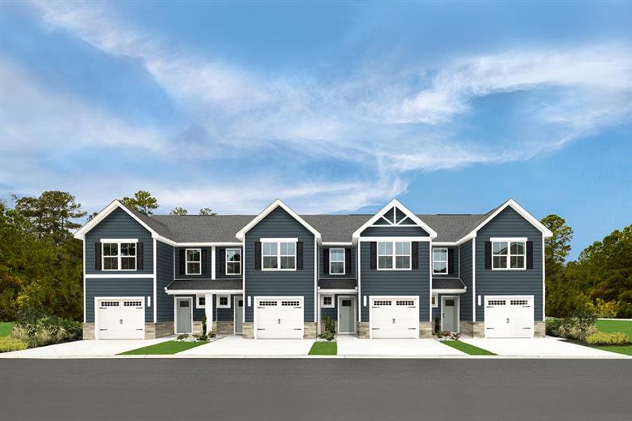 Representative exterior photo of a completed home built from the Poplar by Ryan Homes in Canterbrook Farms Townhomes, Fountain Inn, SC (Image 1).