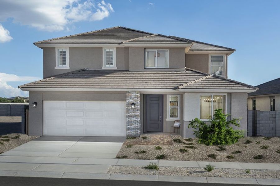 Representative exterior photo of a completed home built from the Citrus by Landsea Homes in El Cidro, Goodyear, AZ (Image 1). Representative exterior photo of a completed home built from the Citrus by Landsea Homes in El Cidro, Goodyear, AZ (Image 1).