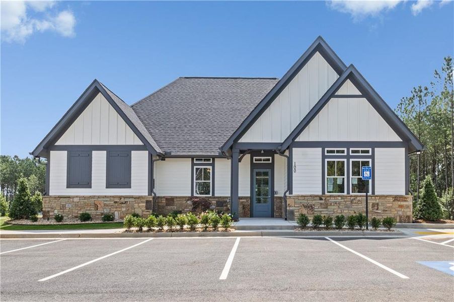 Front exterior of a new home in Hawthorne Ridge, McDonough, GA, highlighting curb appeal (Image 1).