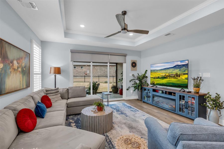 Remote shades on patio doors allow for privacy on demand. Remote shades on patio doors allow for privacy on demand.