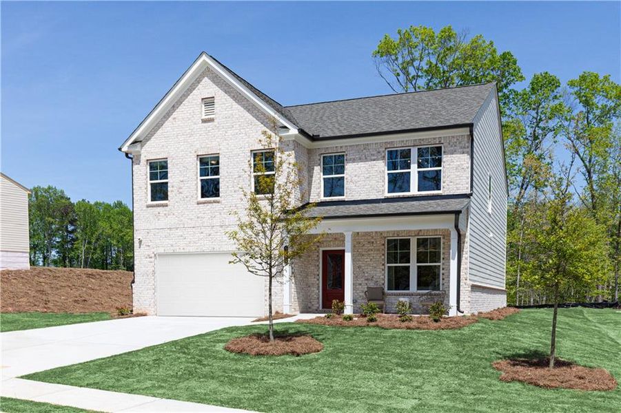 Front exterior of a new home in Riverside Ridge, Lawrenceville, GA, highlighting curb appeal (Image 21).