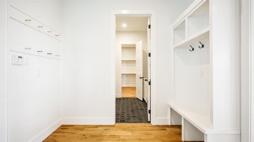 Mudroom featuring light hardwood / wood-style flooring