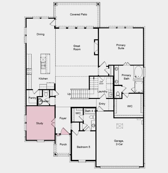 Additional highlights include: 42" front entry door, fireplace, tub and shower at primary suite, study, pre-plumb for future outdoor kitchen, white cabinets and white quartz countertops throughout.