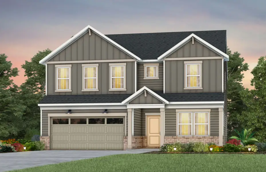Front exterior of a new home in The Retreat at Carolina Ridge, Harrisburg, NC, highlighting curb appeal (Image 28). Front exterior of a new home in The Retreat at Carolina Ridge, Harrisburg, NC, highlighting curb appeal (Image 28).