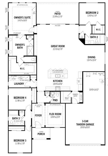 2D floor plan layout for the Currant by Mattamy Homes in Montelena, Marana, AZ (Image 4).