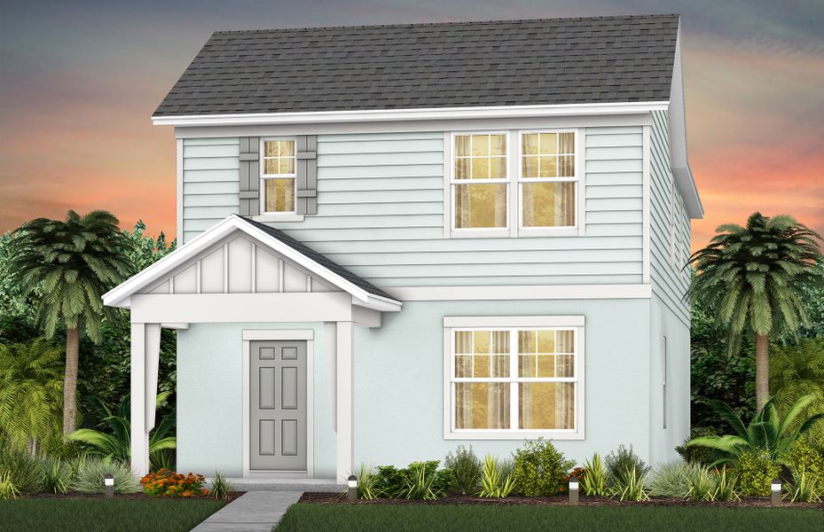 Front exterior of a new home in The Landings at Live Oak Lake, St. Cloud, FL, highlighting curb appeal (Image 1). Front exterior of a new home in The Landings at Live Oak Lake, St. Cloud, FL, highlighting curb appeal (Image 1).