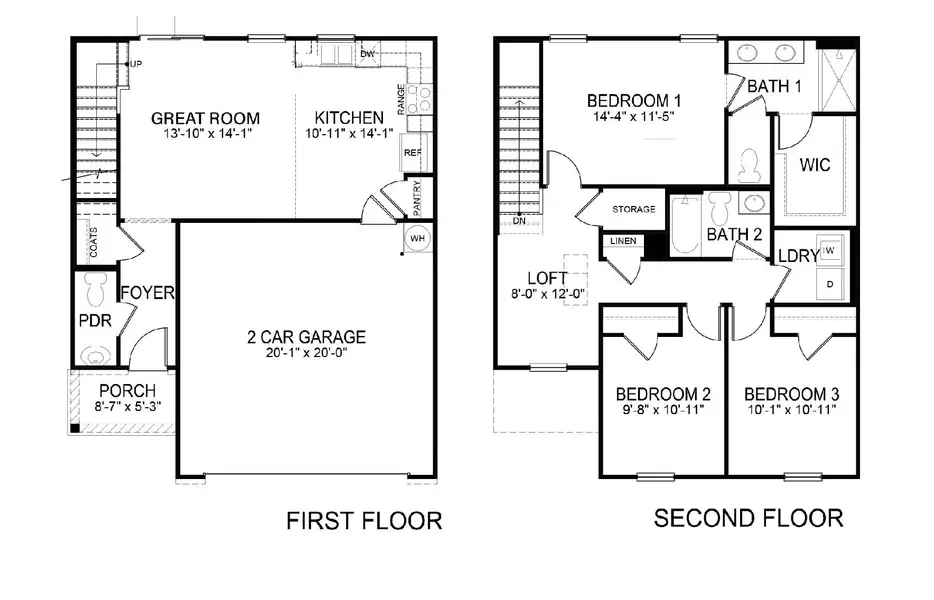 2D floor plan layout for the Bennet by D.R. Horton in The Hideaway at Fox Meadows, Bluff City, TN (Image 3).