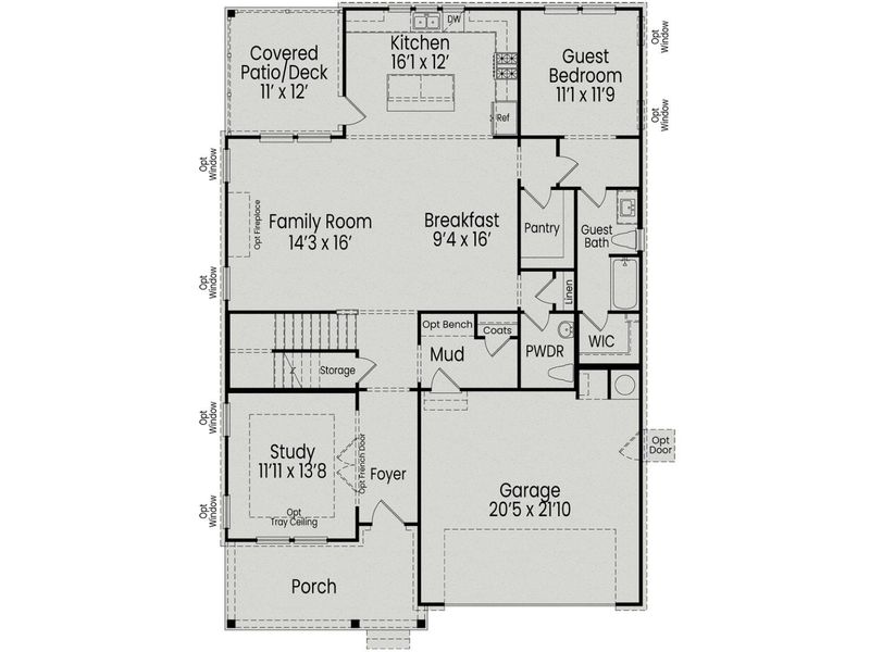 2D floor plan layout for the The Aspen by Davidson Homes LLC in Wendell Ridge, Wendell, NC (Image 4).