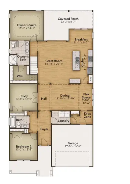 2D floor plan layout of this home in Coastal Club of the Carolinas, Calabash, NC (Image 4).