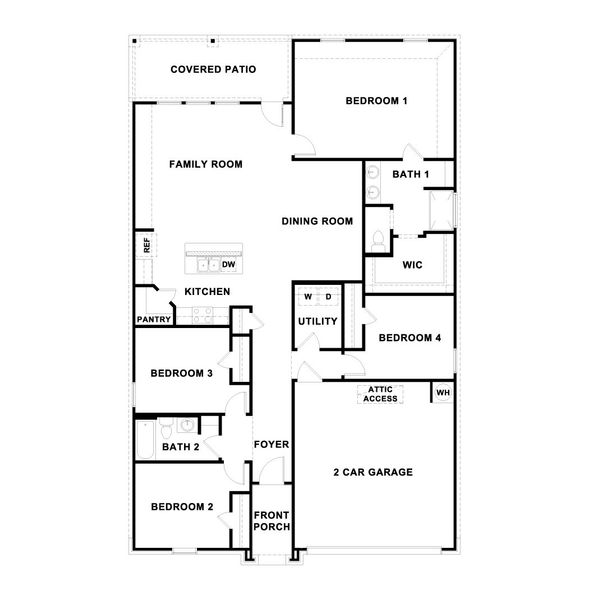 2D floor plan layout for the The Justin by D.R. Horton in Carillon, Manor, TX (Image 3).