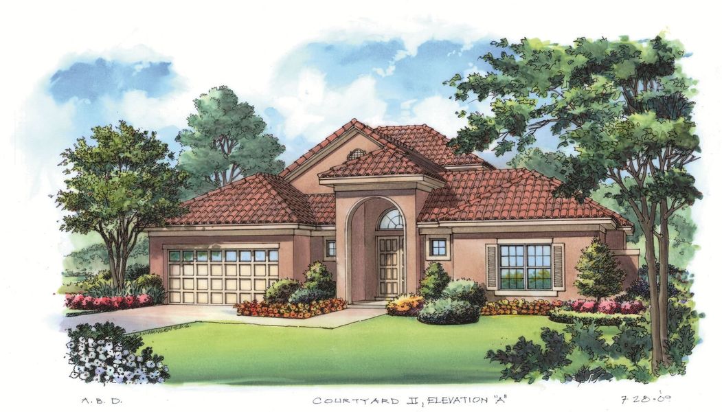 Representative exterior photo of a completed home built from the The Courtyard II by ABD Development in Toscana, Palm Coast, FL (Image 1). Representative exterior photo of a completed home built from the The Courtyard II by ABD Development in Toscana, Palm Coast, FL (Image 1).