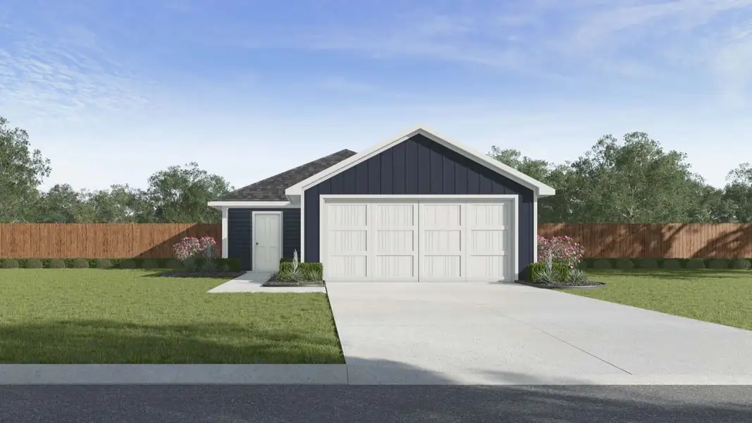 Front exterior of a new home in Milo Farms, Needville, TX, highlighting curb appeal (Image 2). Front exterior of a new home in Milo Farms, Needville, TX, highlighting curb appeal (Image 2).