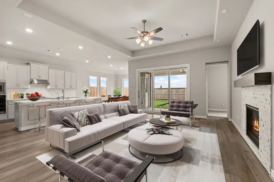 Gathering room. Sample product photo. Actual exterior and interior selections may vary by homesite. Photo may be virtually staged.