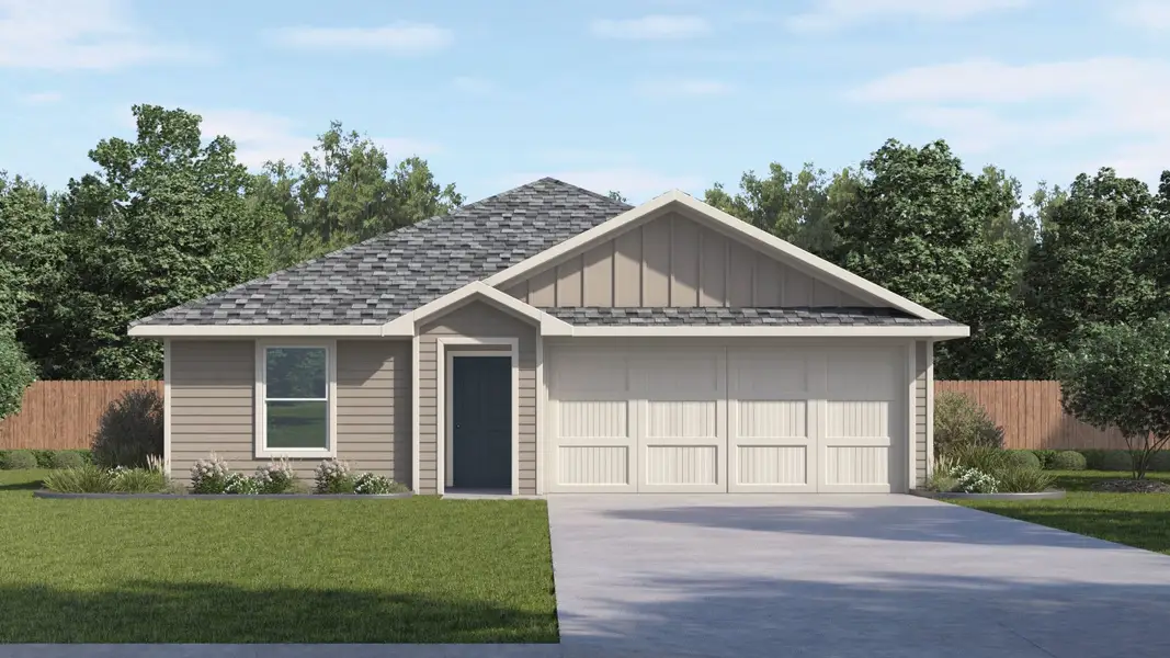 Front exterior of a new home in Talavera, Kyle, TX, highlighting curb appeal (Image 1). Front exterior of a new home in Talavera, Kyle, TX, highlighting curb appeal (Image 1).