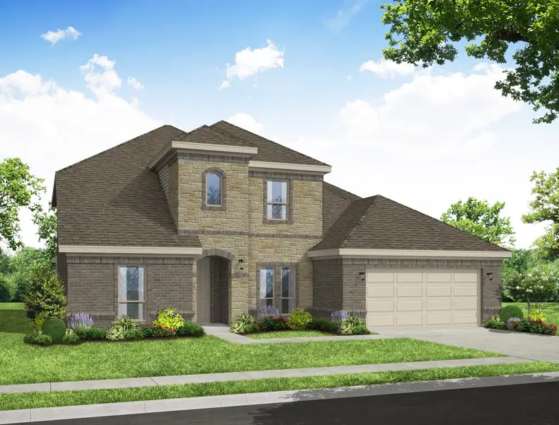Representative exterior photo of a completed home built from the Thornbury by Impression Homes in Still Water Lake Estates, Godley, TX (Image 7). Representative exterior photo of a completed home built from the Thornbury by Impression Homes in Still Water Lake Estates, Godley, TX (Image 7).