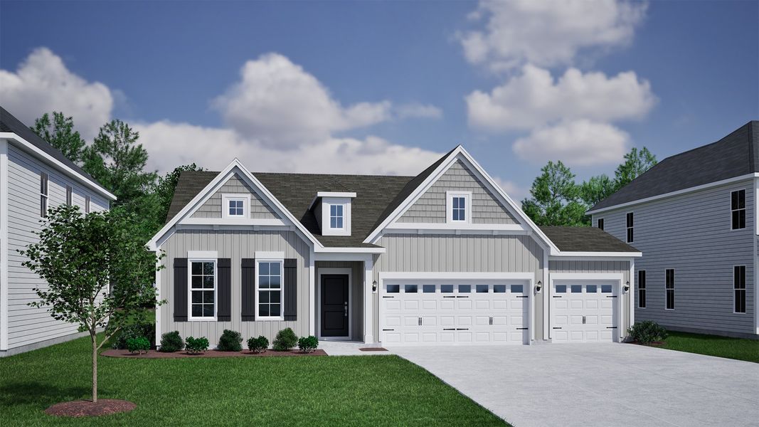 Representative exterior photo of a completed home built from the Bates II - Vanguard Collection by Mungo Homes in Scotts Hill Village, Wilmington, NC (Image 18).