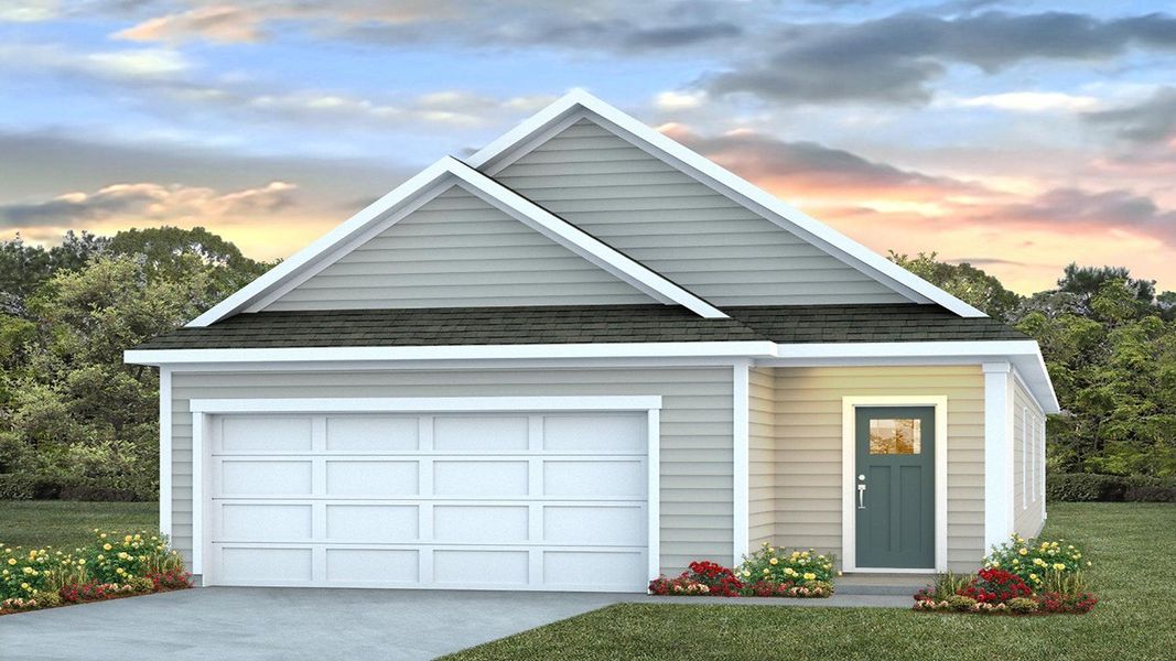 Representative exterior photo of a completed home built from the HEMINGWAY-EXP by D.R. Horton in The Lakes at North Glynn, Brunswick, GA (Image 1).