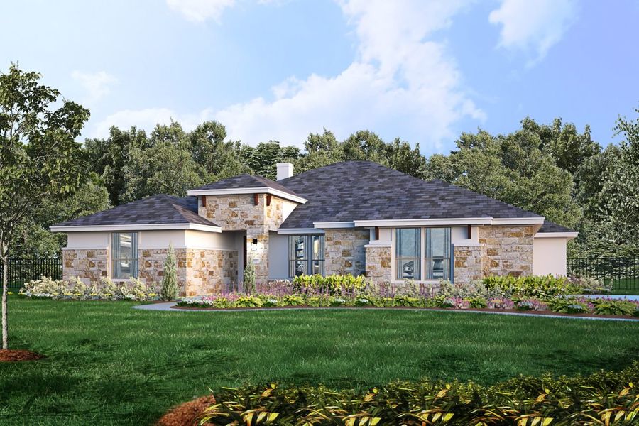 Representative exterior photo of a completed home built from the Bandera II by Giddens Homes in Whispering Wind, Bertram, TX (Image 26).