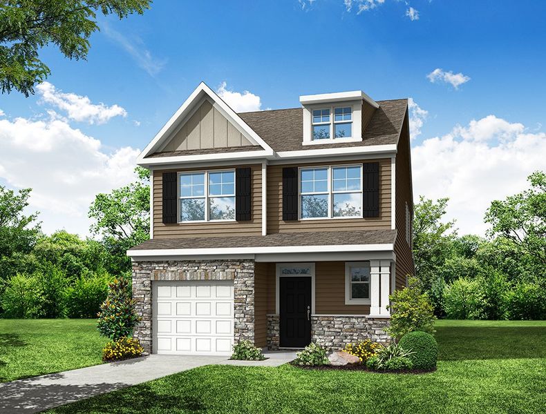 Representative exterior photo of a completed home built from the Patterson by Eastwood Homes in Caldwell Forest, Charlotte, NC (Image 8).