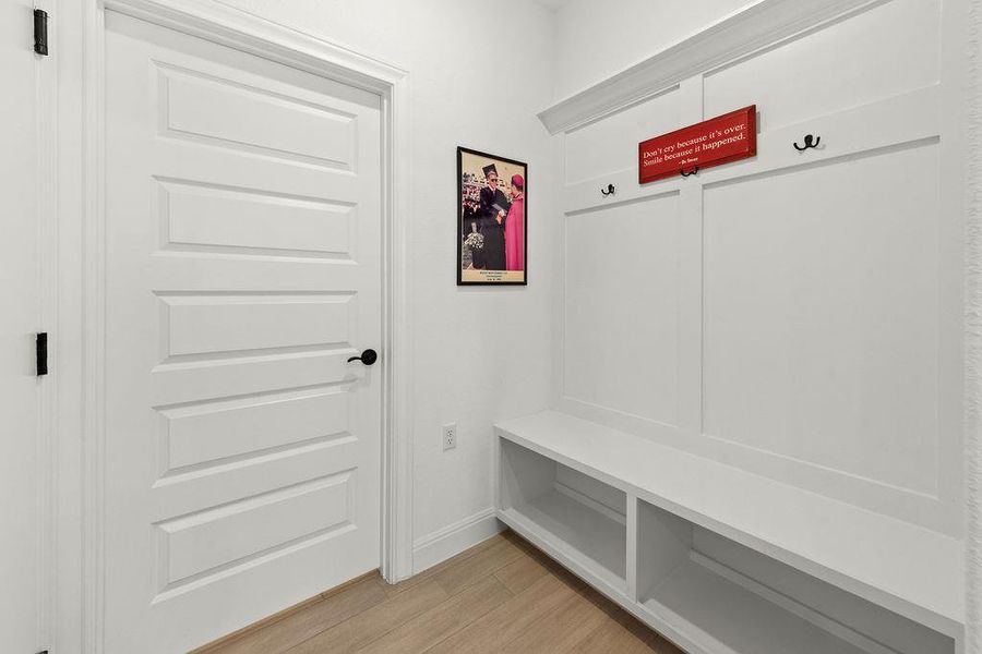 Mudroom off garage entry with additional storage