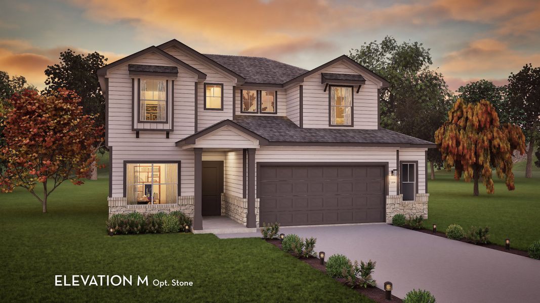 Representative exterior photo of a completed home built from the Blanco by CastleRock Communities in Whisper South, San Marcos, TX (Image 3). Representative exterior photo of a completed home built from the Blanco by CastleRock Communities in Whisper South, San Marcos, TX (Image 3).