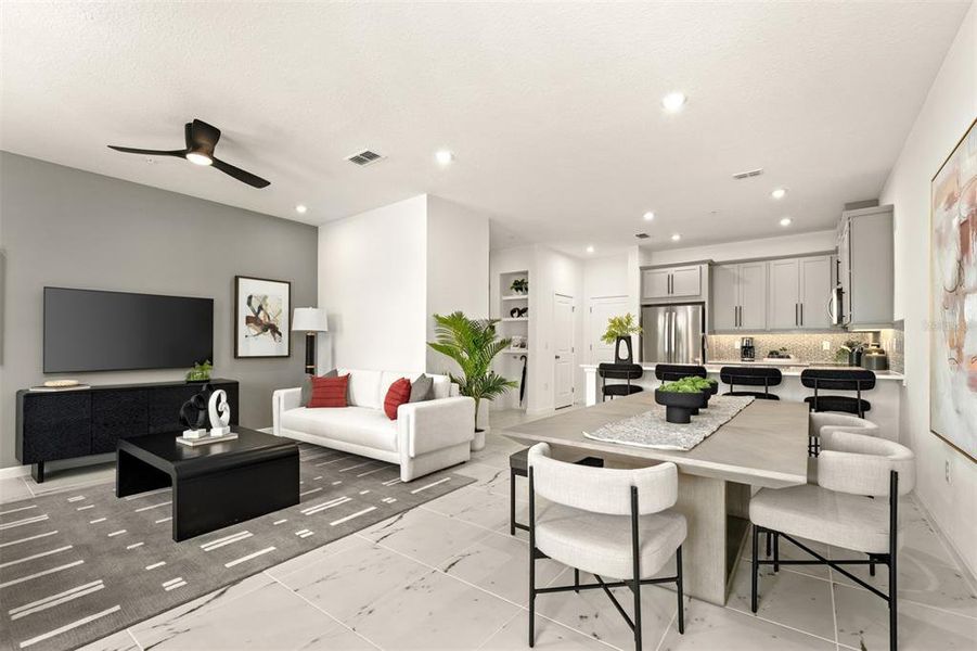 Furnished interior view inside a new home in Meridian Parks, Orlando (Image 5). Furnished interior view inside a new home in Meridian Parks, Orlando (Image 5).