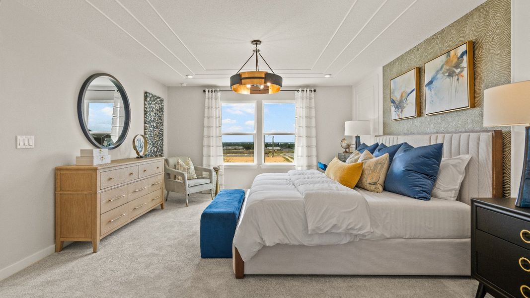 Primary Suite in the Model Highbourne by DRB Homes in Hamilton Bluff located in Haines City, FL. Primary Suite in the Model Highbourne by DRB Homes in Hamilton Bluff located in Haines City, FL.