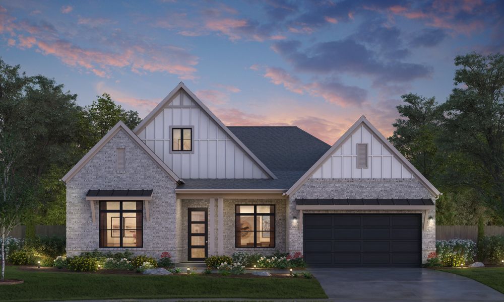 Representative exterior photo of a completed home built from the Augusta by Tricoast Homes in Canterra Creek 60', Iowa Colony, TX (Image 6). Representative exterior photo of a completed home built from the Augusta by Tricoast Homes in Canterra Creek 60', Iowa Colony, TX (Image 6).